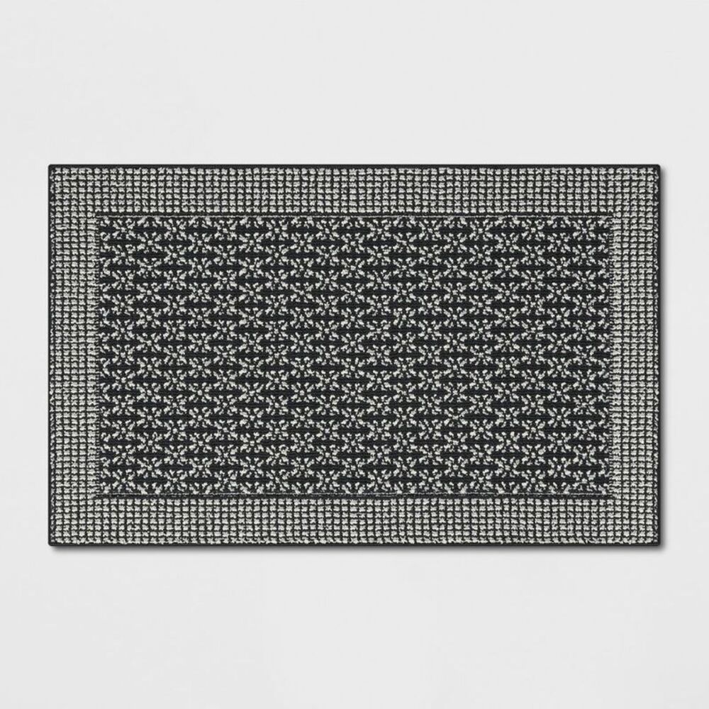 2'6"x3'10" Washable Geometric Border Tufted Accent Rug Black - Threshold
